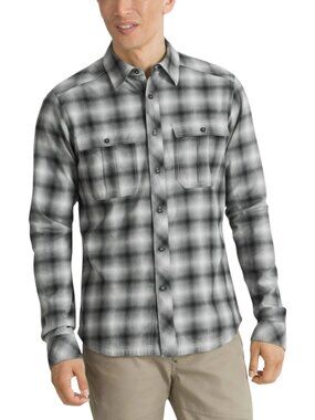 Nau Fader Plaid Shirt Mens XL Caviar Gray Organic Cotton Wool Outdoor Hiking Dad